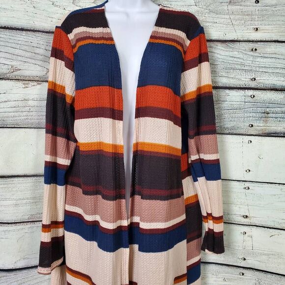 CJ Apparel Women’s Large Striped Open Front Cardigan Long Sleeve Lightweight - Picture 3 of 6